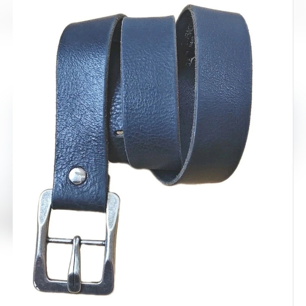 Tobacco Road Italian Leather Belt Men Sz 36 Black Silver Square Buckle Vtg USA